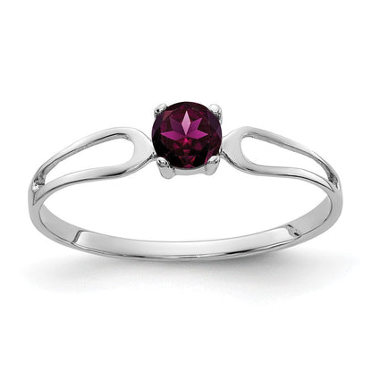 Massivring aus 14K (585) Weißgold mit 4-mm-simuliertem Rhodolith-Granat