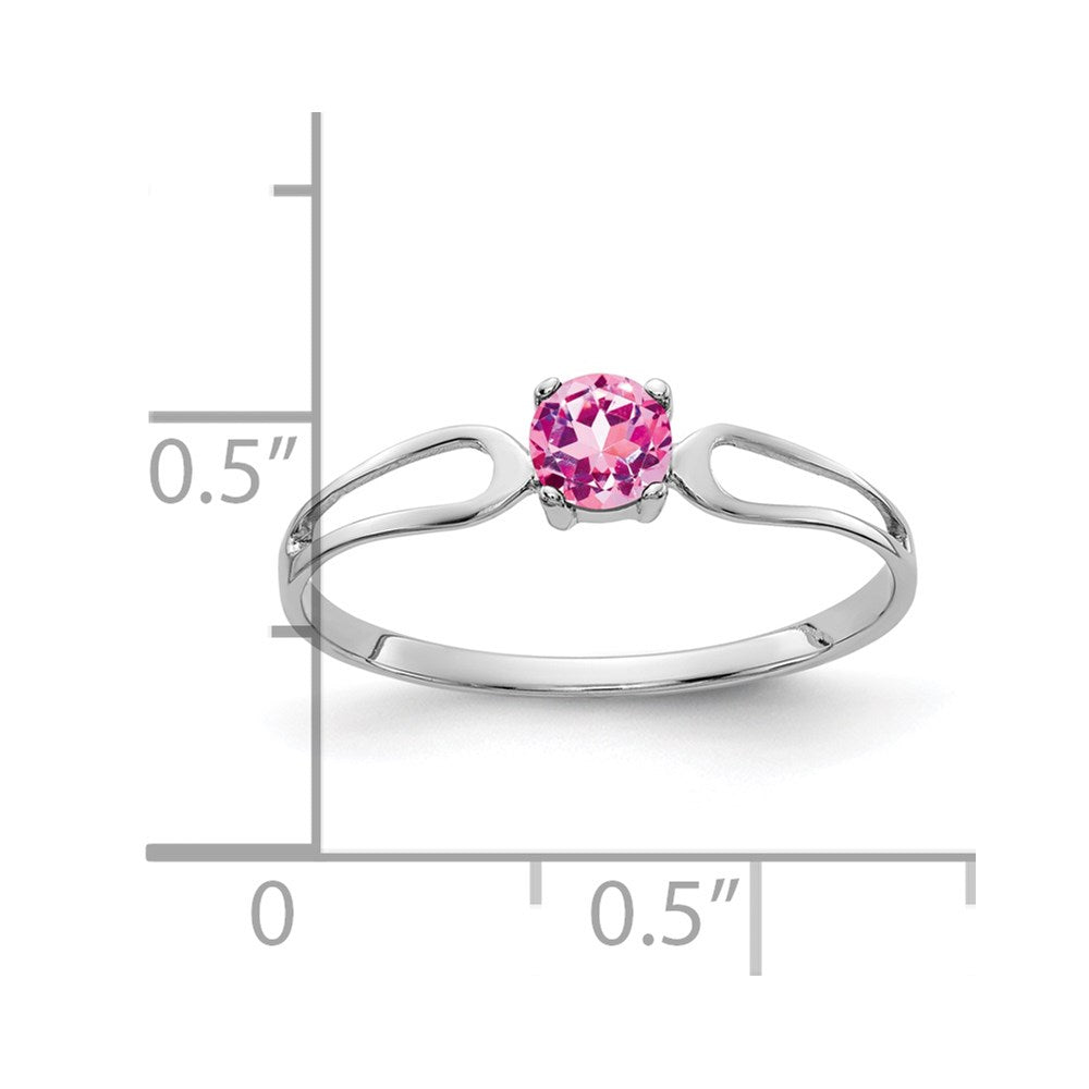 Massiv 14K Weißgold 4mm Rosa Synthetisch Saphir Ring