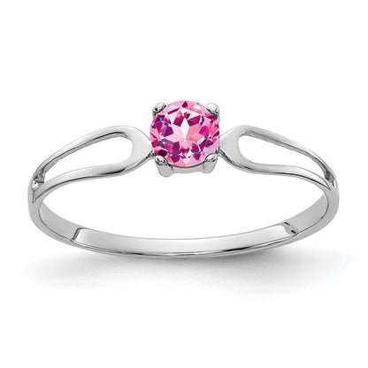 Massiv 14K Weißgold 4mm Rosa Synthetisch Saphir Ring