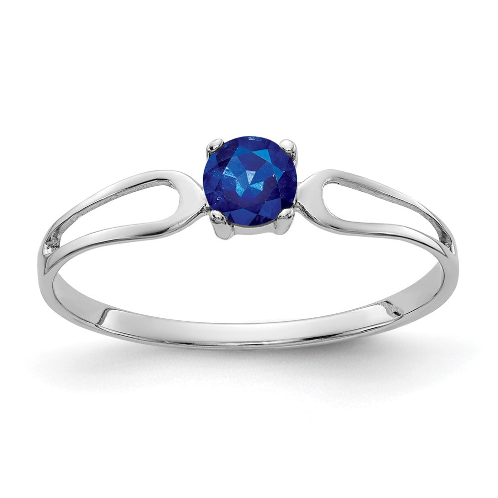 Massiv 14K Weißgold 4mm Synthetisch Saphir Ring
