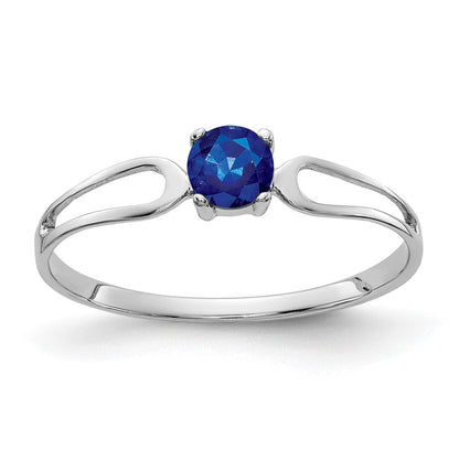 Massiv 14K Weißgold 4mm Synthetisch Saphir Ring