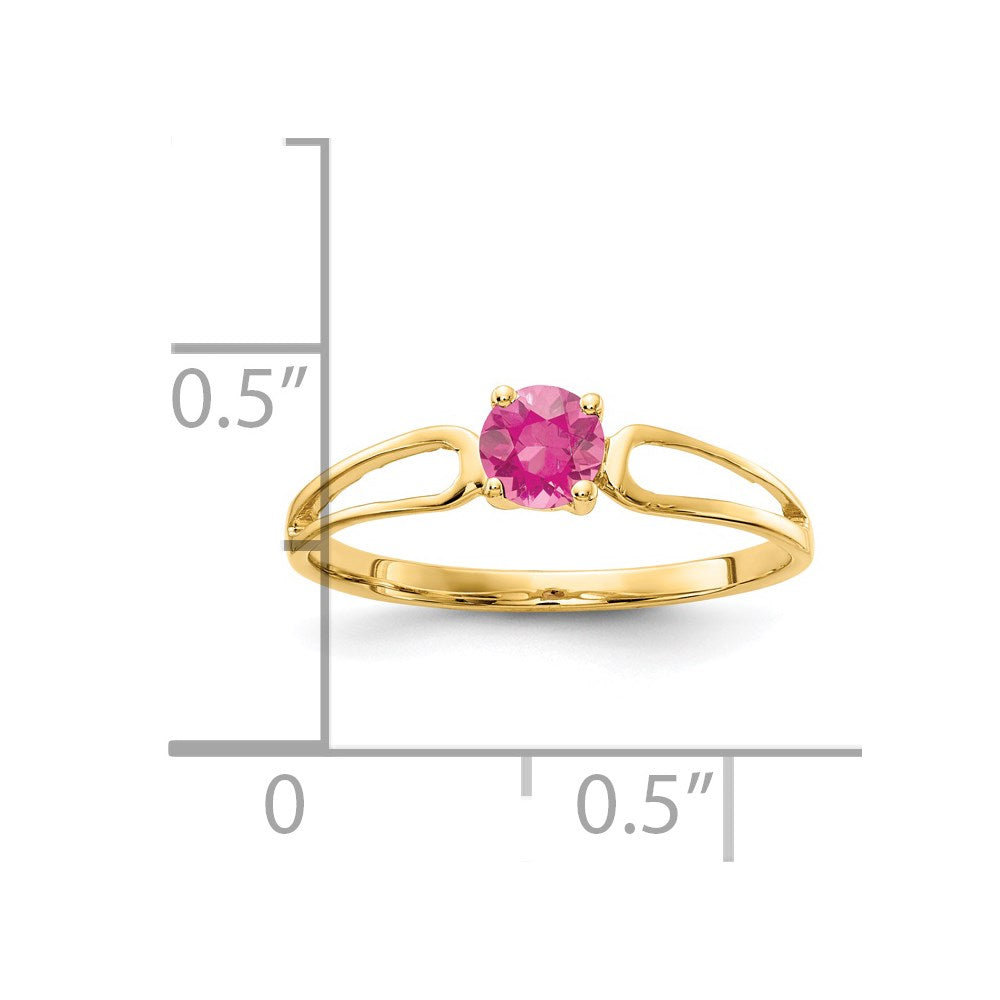 Massiver Ring aus 14K Gelbgold mit 4-mm-simuliertem Turmalin in Pink