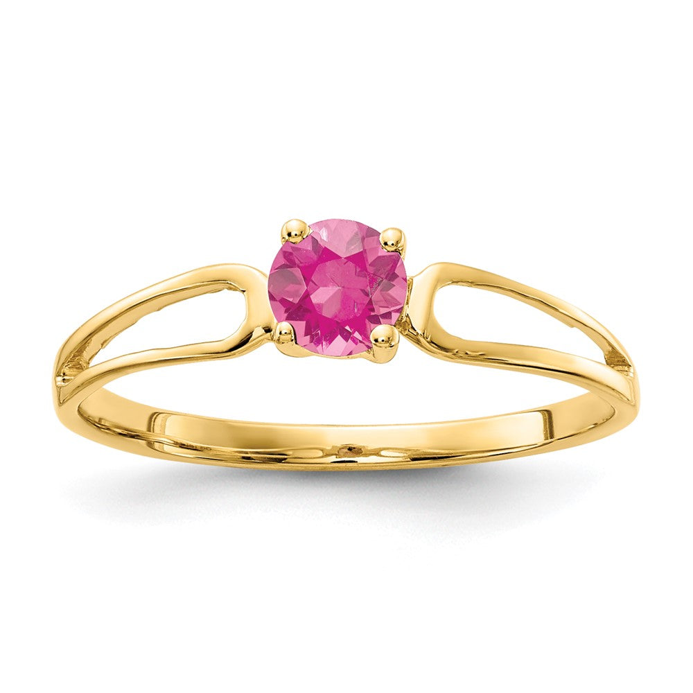 Massiver Ring aus 14K Gelbgold mit 4-mm-simuliertem Turmalin in Pink