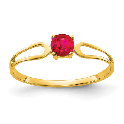 Massiv 14K Gelbgold 4mm Synthetisch Rubin Ring