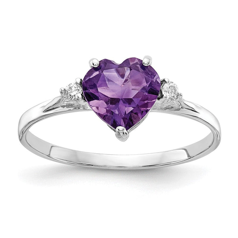 14K Weißgold 7mm Herz Amethyst A Echt Diamant Ring