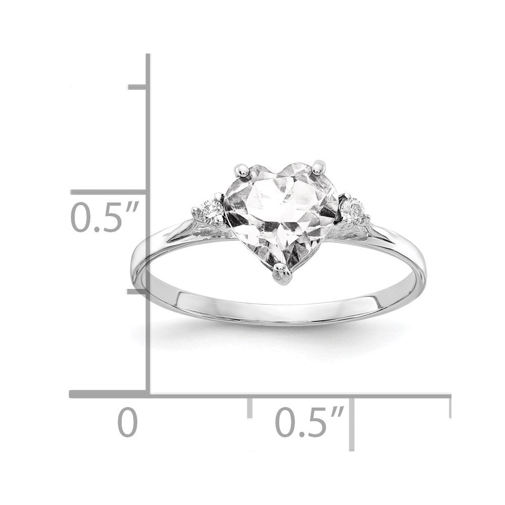 14K Weißgold 7mm Herz Zirkonia A Echt Diamant Ring
