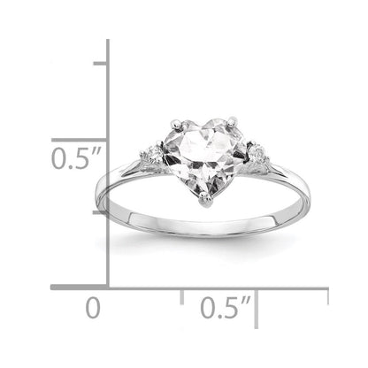 14K Weißgold 7mm Herz Zirkonia A Echt Diamant Ring