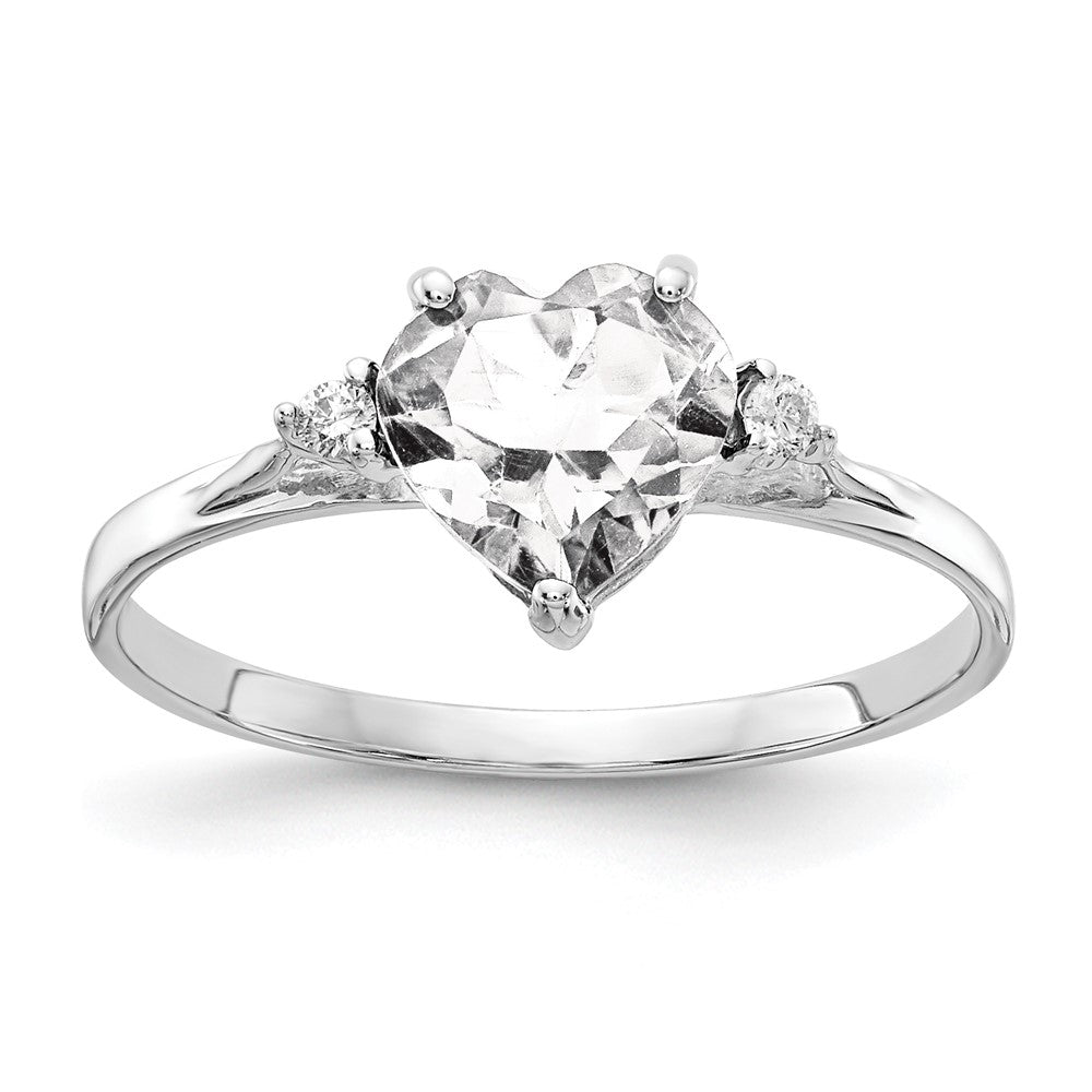 14K Weißgold-Ring mit 7-mm-Zirkonia AA in Herzform und echten Diamanten