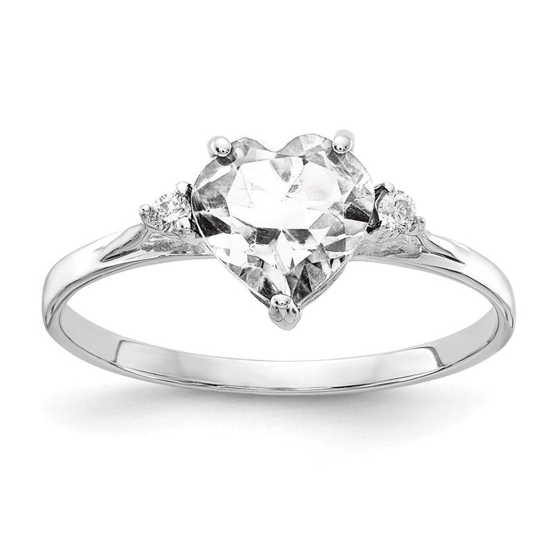 14K Weißgold-Ring mit 7-mm-Zirkonia AA in Herzform und echten Diamanten