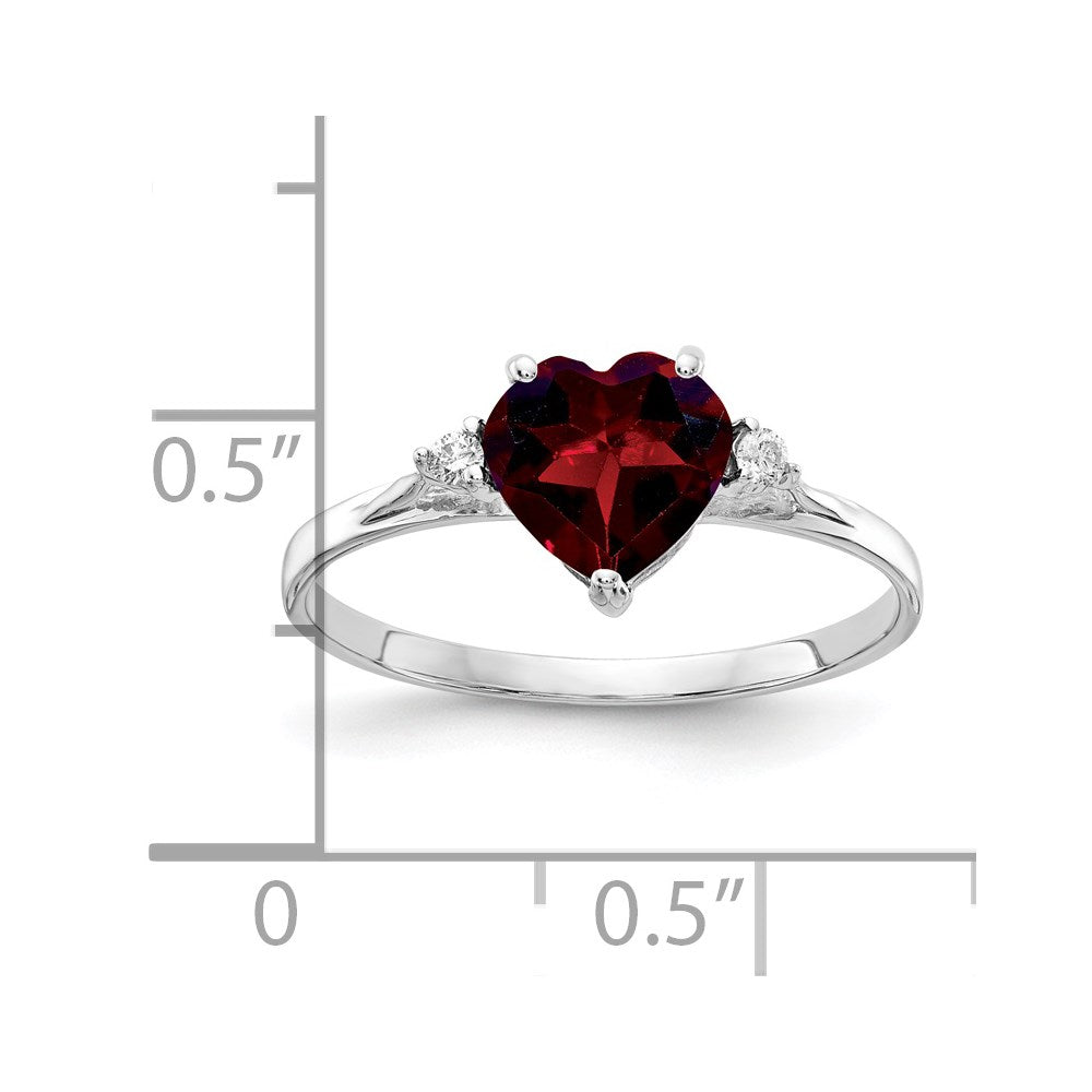 Ring aus 14K Weißgold mit Granat AA im Herzschliff 7 mm und echtem Diamant
