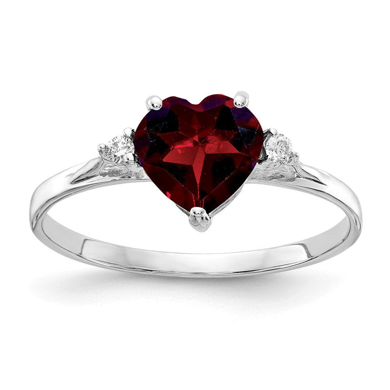 14K Weißgold Ring mit 7-mm-Herz-Granat und Diamant, A-Qualität