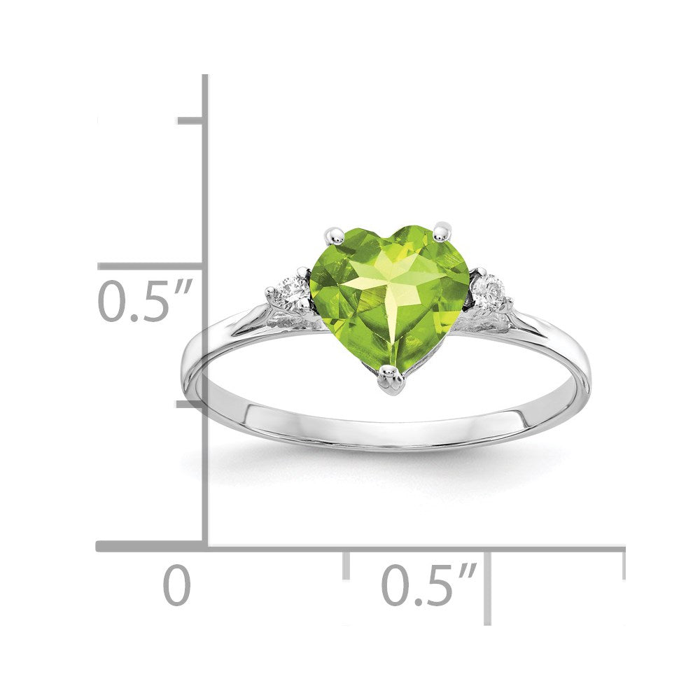 14K Weißgold Ring mit Peridot Herz AA 7 mm und echten Diamanten