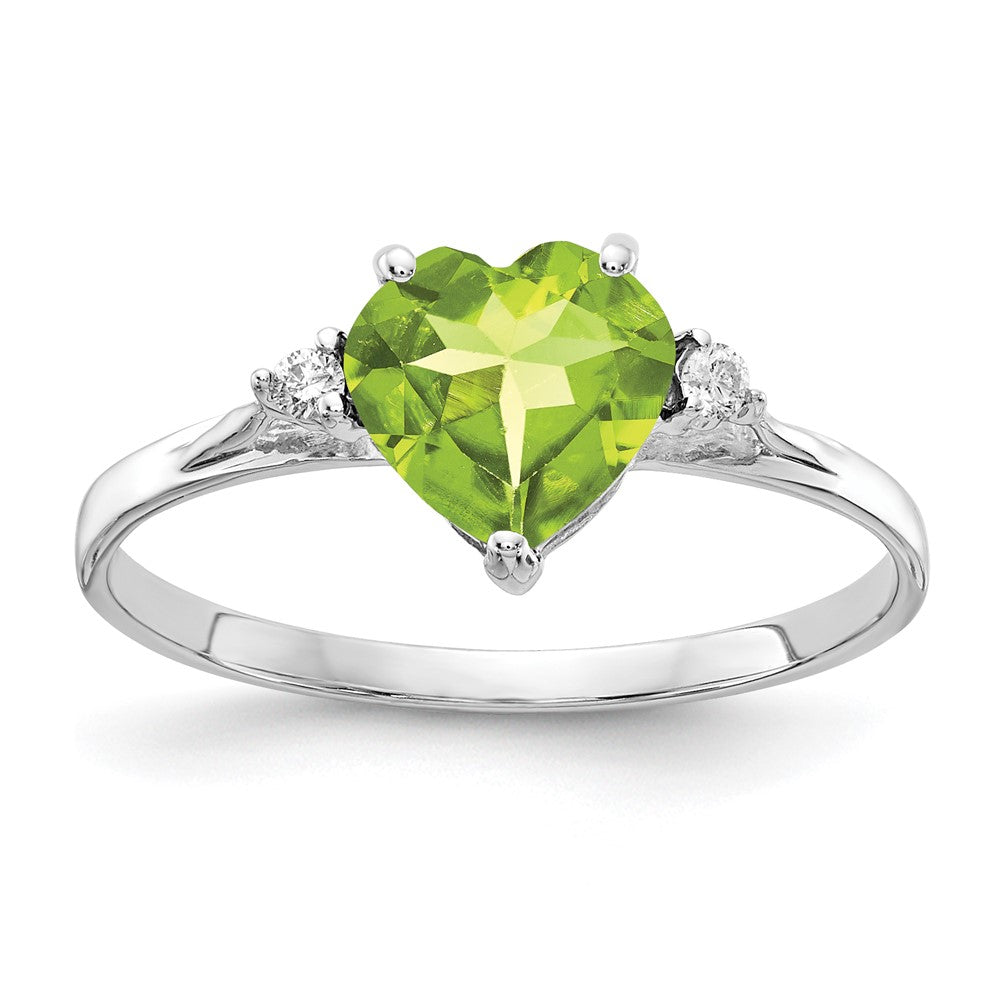 14K Weißgold 7mm Herz Peridot A Echt Diamant Ring