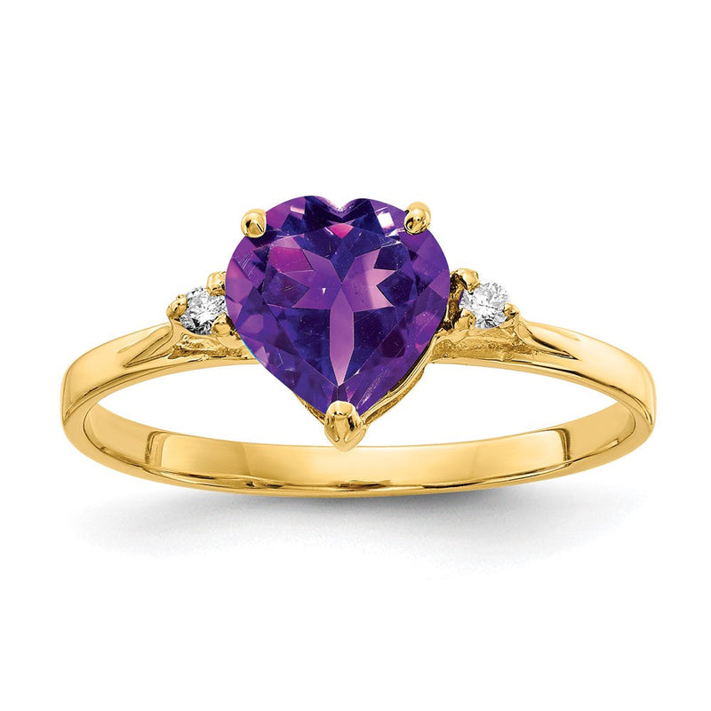 14K Gelbgold 7mm Herz Amethyst A Echt Diamant Ring
