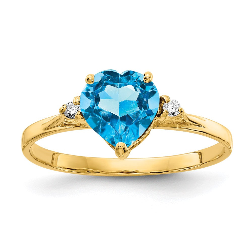 14K Gelbgold 7mm Herz Blautopas A Echt Diamant Ring