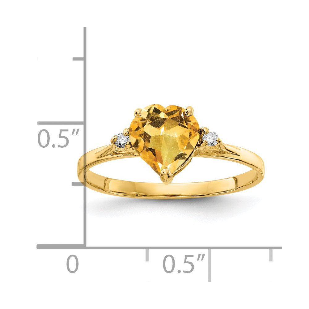 14-Karat-Gelbgold-Ring mit 7-mm-Herz-Citrin VS und echten Diamanten