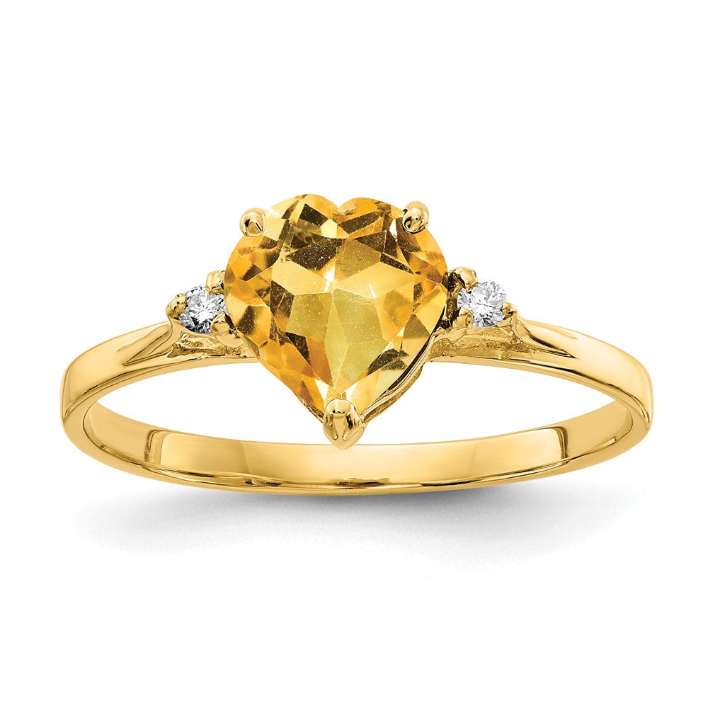 14-Karat-Gelbgold-Ring mit 7-mm-Herz-Citrin VS und echten Diamanten