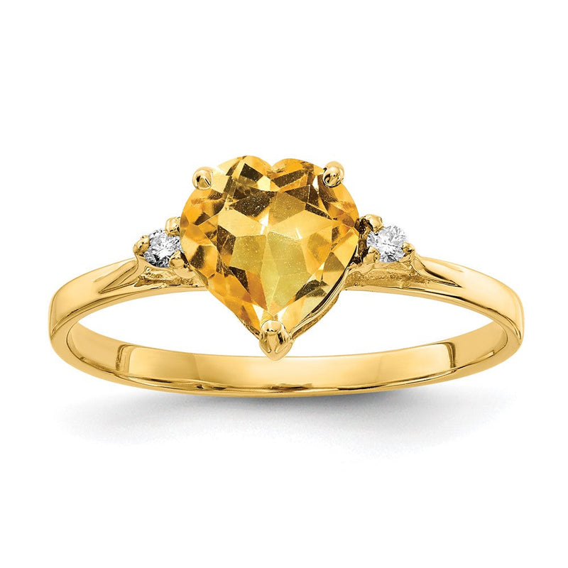 14K Gelbgold Ring mit 7-mm-Herz-Citrin VS und echten Diamanten