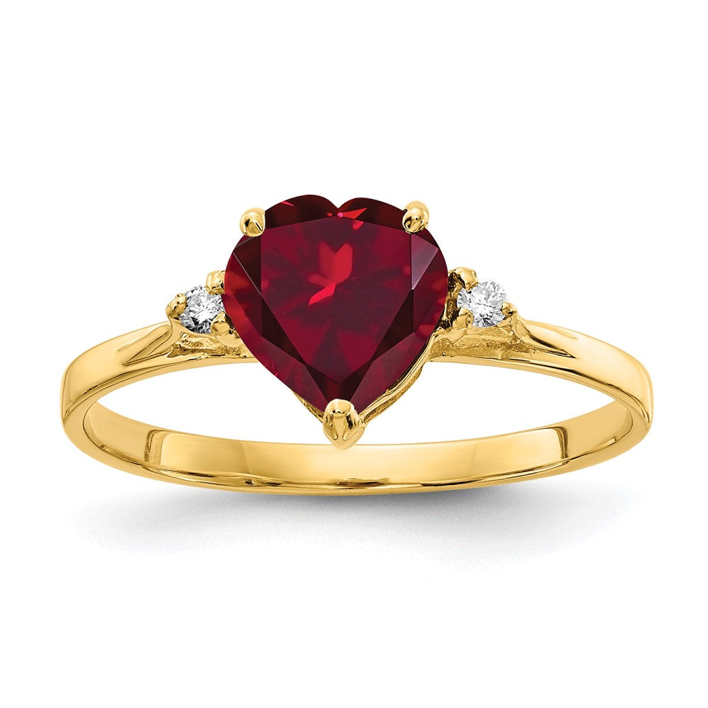 14K Gelbgold 7mm Herz Erzeugt Rubin A Echt Diamant Ring