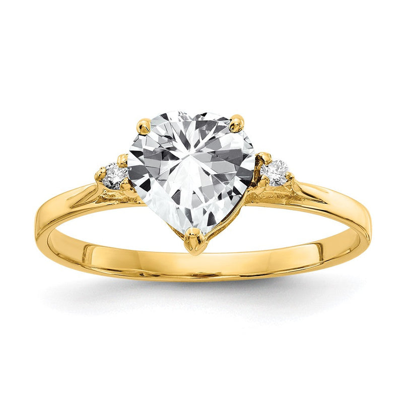 14K Gelbgold Ring mit 7-mm-Herz-Zirkonia und einem echten Diamanten