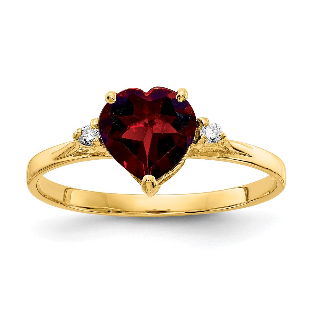 14K Gelbgold 7mm Herz Granat A Echt Diamant Ring