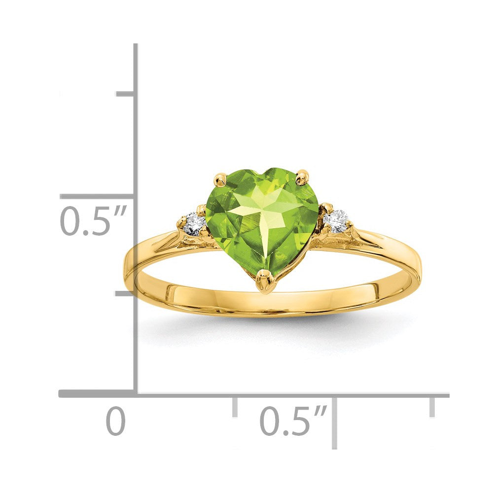 14K Gelbgold 7mm Herz Peridot A Diamant Ring