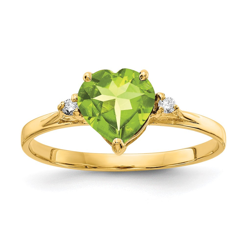14K Gelbgold 7mm Herz Peridot A Diamant Ring