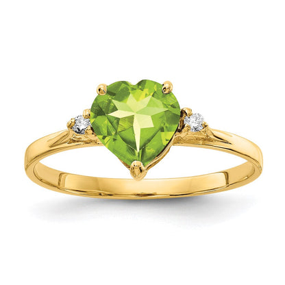 14K Gelbgold 7mm Herz Peridot A Diamant Ring
