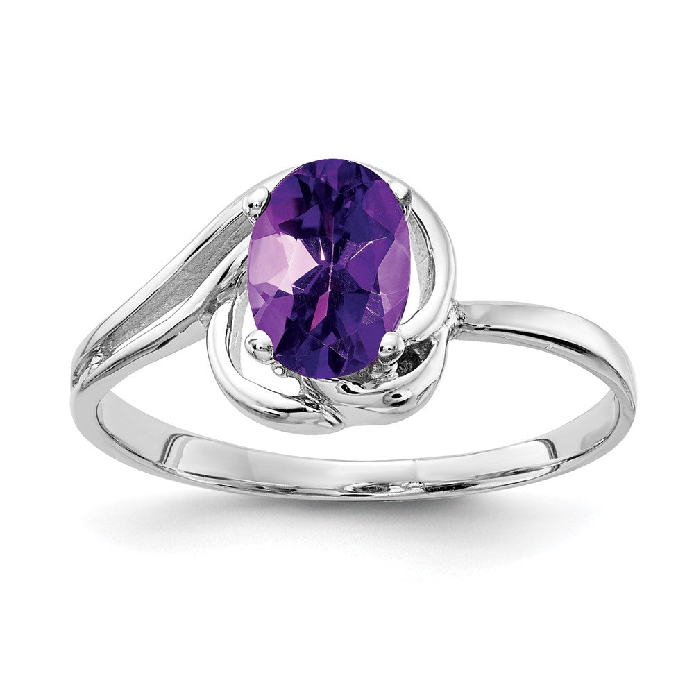 14K Weißgold Ring mit ovalem Amethyst 7x5mm