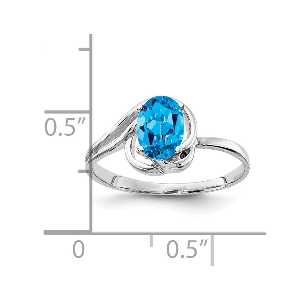 14K Weißgold Ring mit ovalem Blautopas im Schachbrettschliff, 7 x 5 mm
