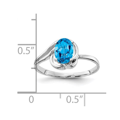14K Weißgold Ring mit ovalem Blautopas im Schachbrettschliff, 7 x 5 mm