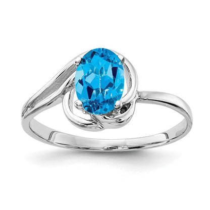14K Weißgold Ring mit ovalem Blautopas im Schachbrettschliff, 7 x 5 mm