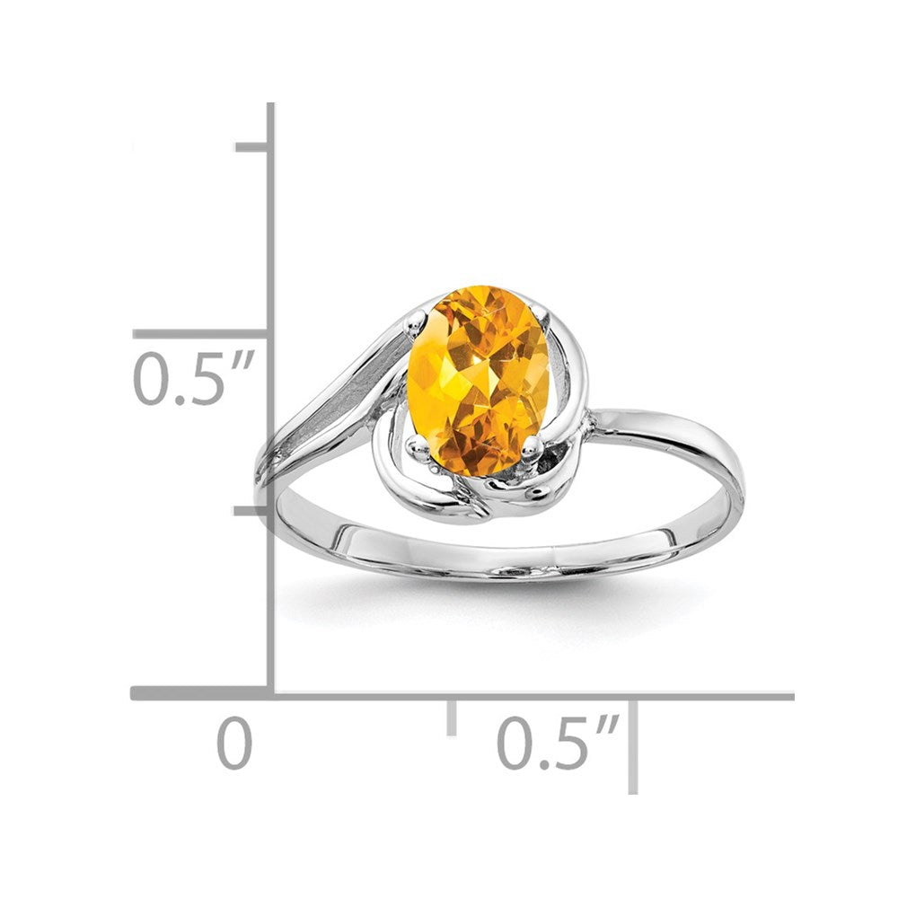 7x5 mm ovaler Citrin-Ring mit Schachbrettschliff aus 14K Weißgold