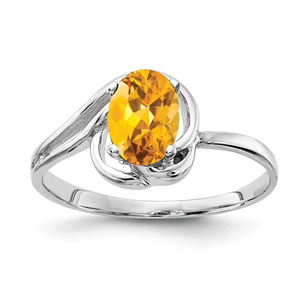 7x5 mm ovaler Citrin-Ring mit Schachbrettschliff aus 14K Weißgold
