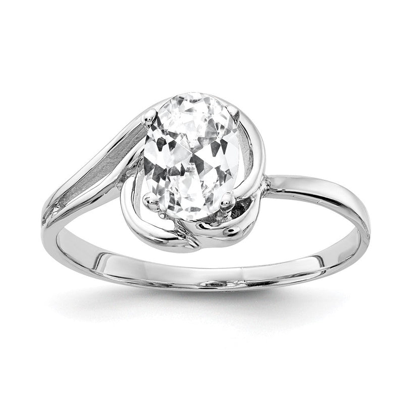 14K Weißgold Ring mit ovalem Zirkonia, 7x5 mm
