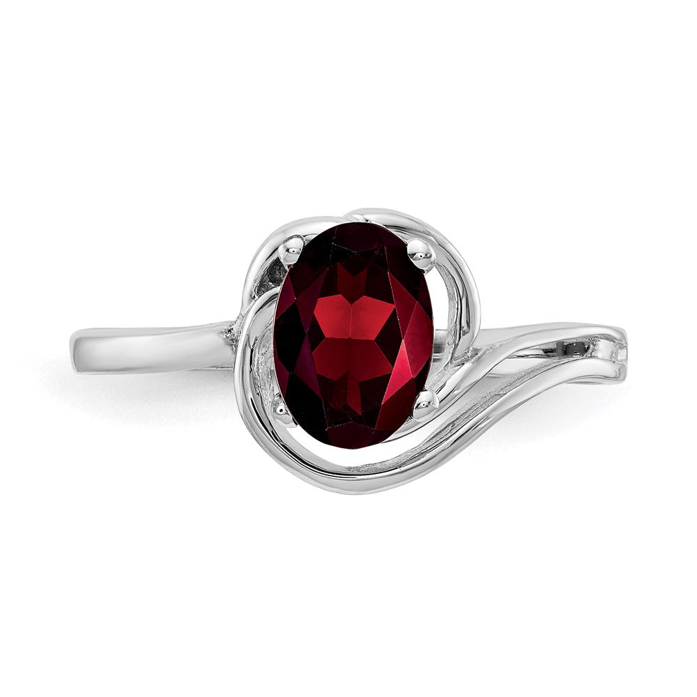 14K Weißgold Ring mit ovalem Granat im Schachbrettschliff, 7x5 mm
