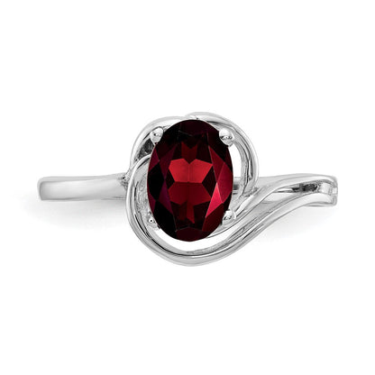 14K Weißgold Ring mit ovalem Granat im Schachbrettschliff, 7x5 mm