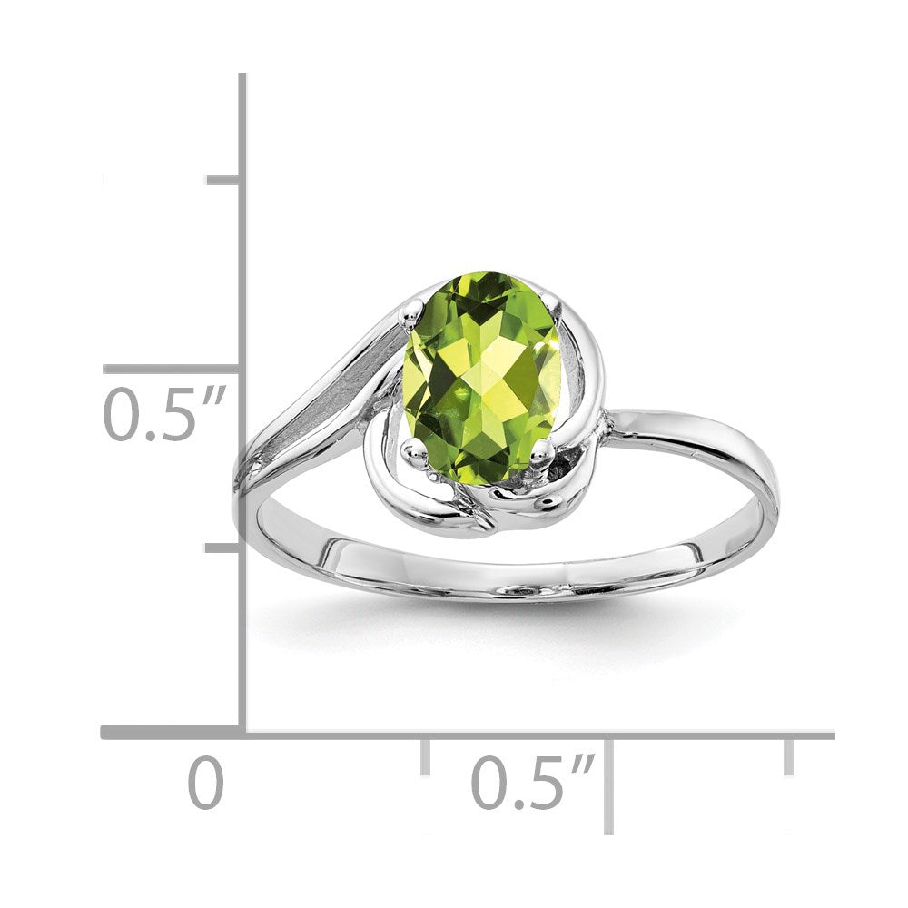 14K Weißgold Ring mit ovalem Peridot, 7x5mm