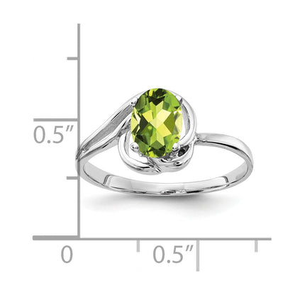 14K Weißgold Ring mit ovalem Peridot, 7x5mm