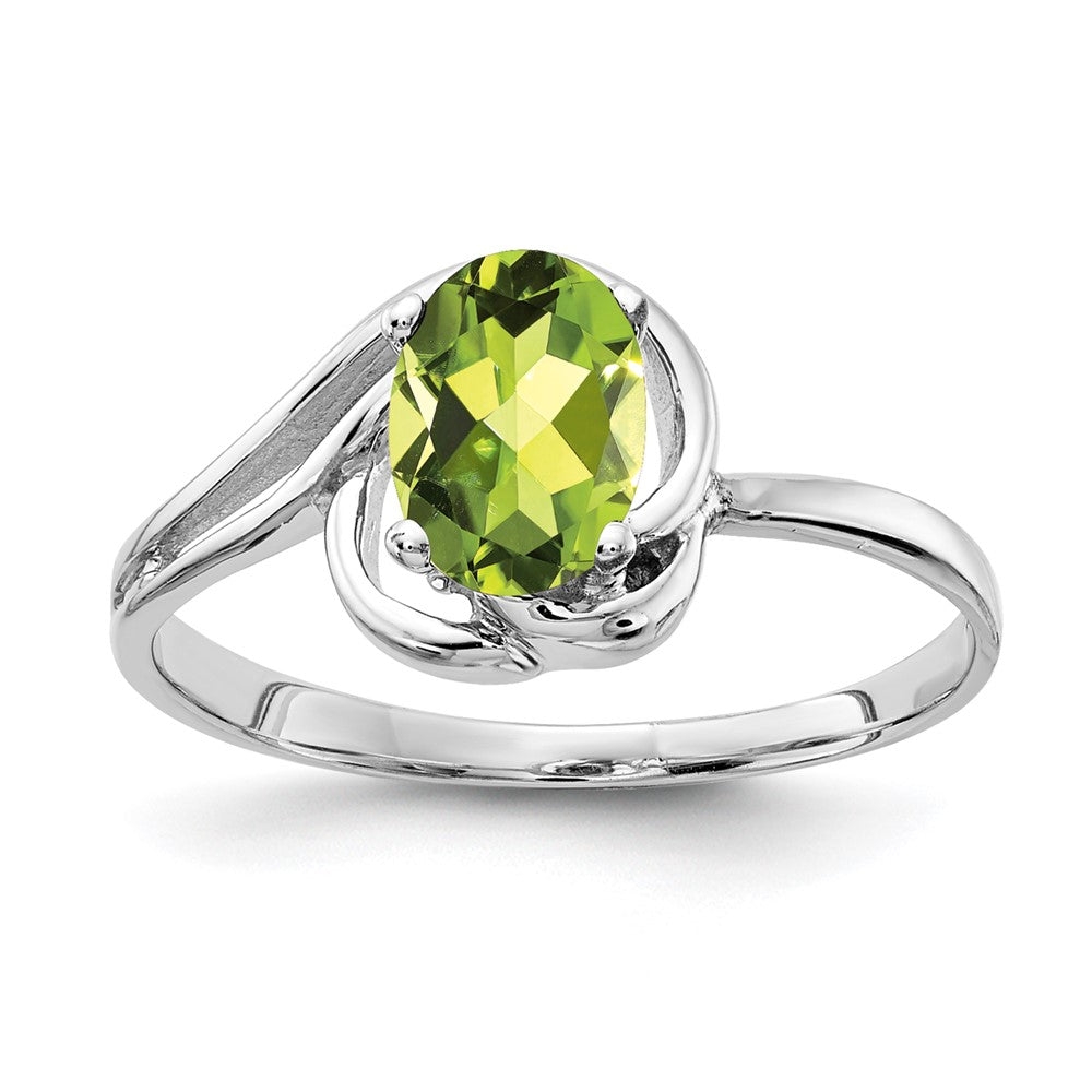 14K Weißgold Ring mit ovalem Peridot, 7x5mm