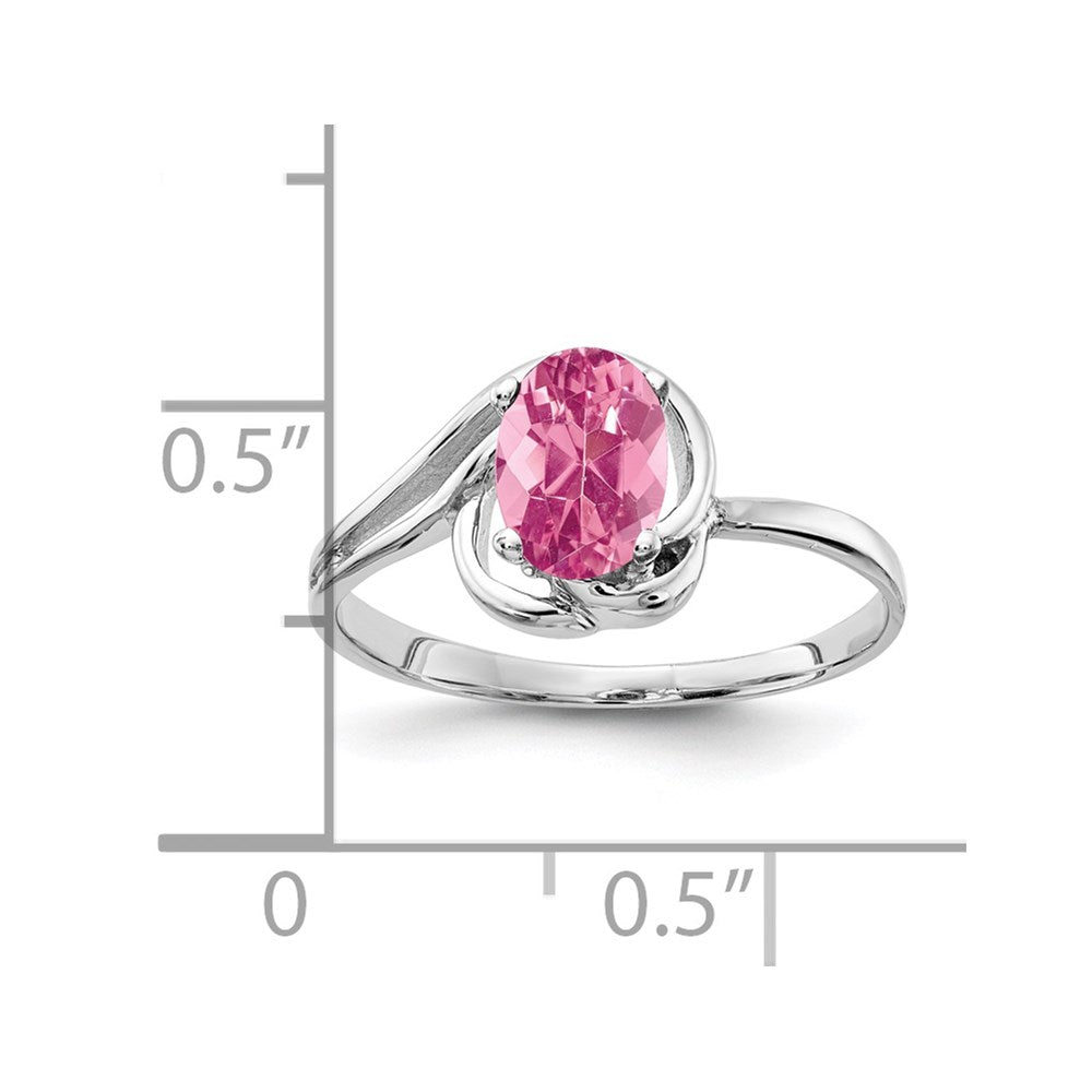 Massivring aus 14K Weißgold mit ovalem simuliertem Pink-Turmalin, 7x5mm