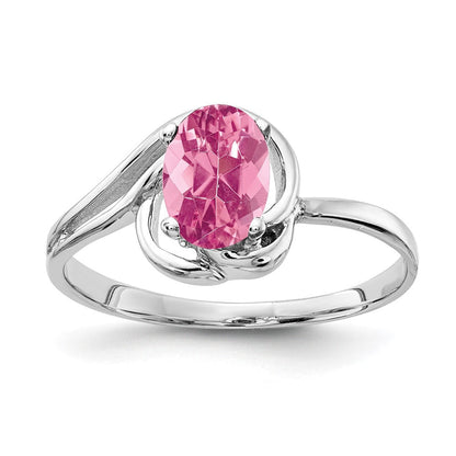 Massivring aus 14K Weißgold mit ovalem simuliertem Pink-Turmalin, 7x5mm
