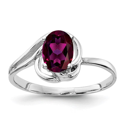 Massivring aus 14K Weißgold mit ovalem, 7x5 mm großem, simuliertem Rhodolith-Granat