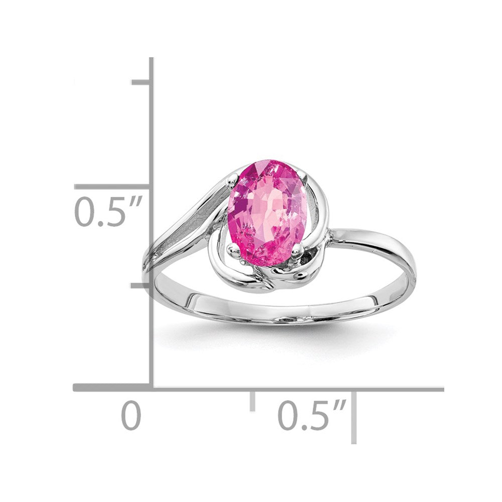 14K Weißgold Ring mit ovalem rosa Saphir 7x5mm