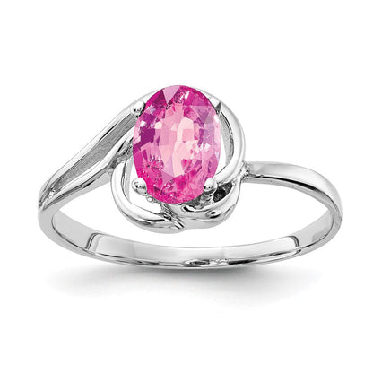 14K Weißgold Ring mit ovalem rosa Saphir 7x5mm