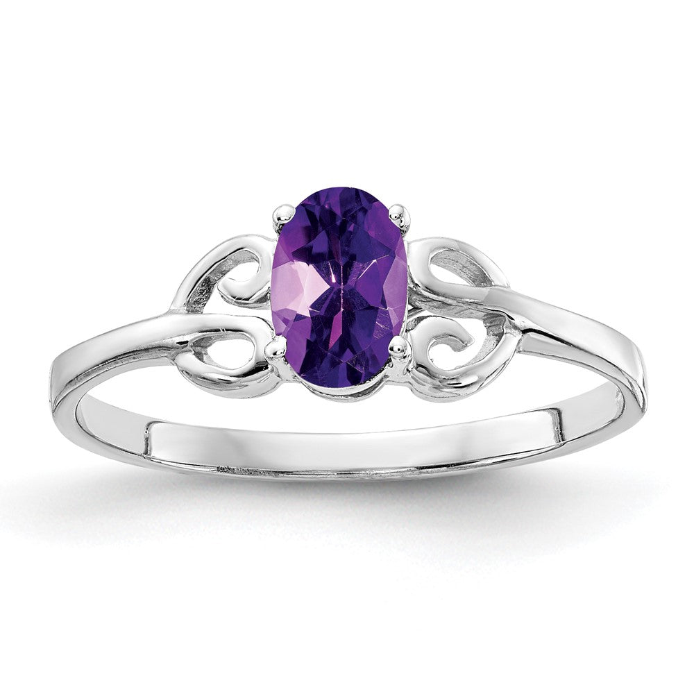14K Weißgold Ring mit ovalem Amethyst 6x4mm