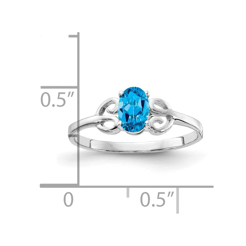 14K Weißgold Ring mit ovalem 6x4mm Blautopas im Schachbrettschliff