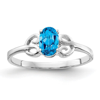 14K Weißgold Ring mit ovalem 6x4mm Blautopas im Schachbrettschliff