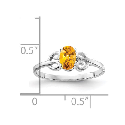 14K Weißgold Ring mit ovalem Citrin, 6x4mm