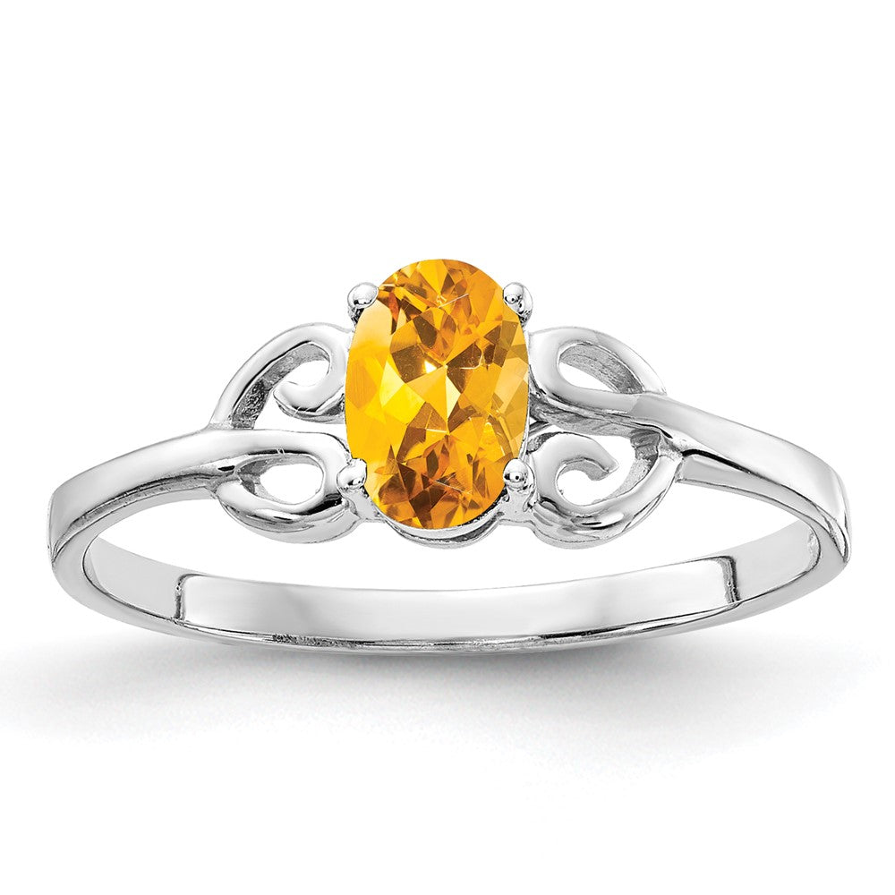 14K Weißgold Ring mit ovalem Citrin, 6x4mm
